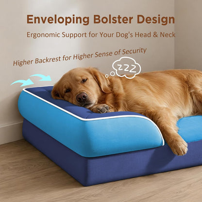 Waterproof Orthopedic Dog Bed for Extra Large Dogs | Supportive Egg Crate Foam XL Pet Bed with Removable Bolster, Dog Couch with Washable Cover & Non-Slip Bottom, 42x30 Inch - Colors A