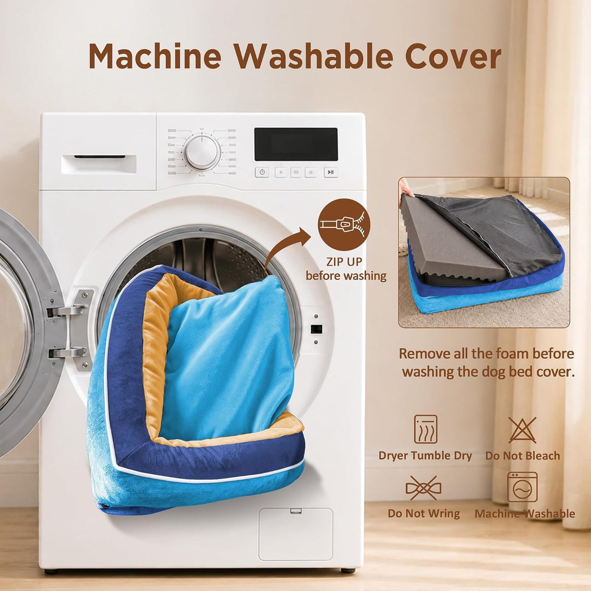 Waterproof Orthopedic Dog Bed for Extra Large Dogs | Supportive Egg Crate Foam XL Pet Bed with Removable Bolster, Dog Couch with Washable Cover & Non-Slip Bottom, 42x30 Inch - Colors A