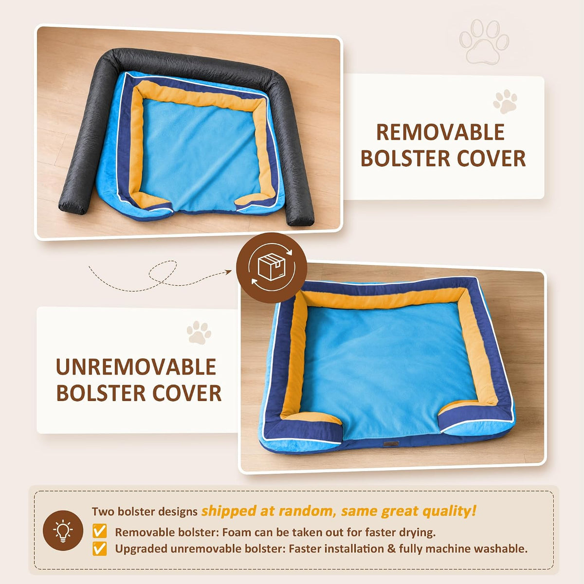 Waterproof Orthopedic Dog Bed for Extra Large Dogs | Supportive Egg Crate Foam XL Pet Bed with Removable Bolster, Dog Couch with Washable Cover & Non-Slip Bottom, 42x30 Inch - Colors A