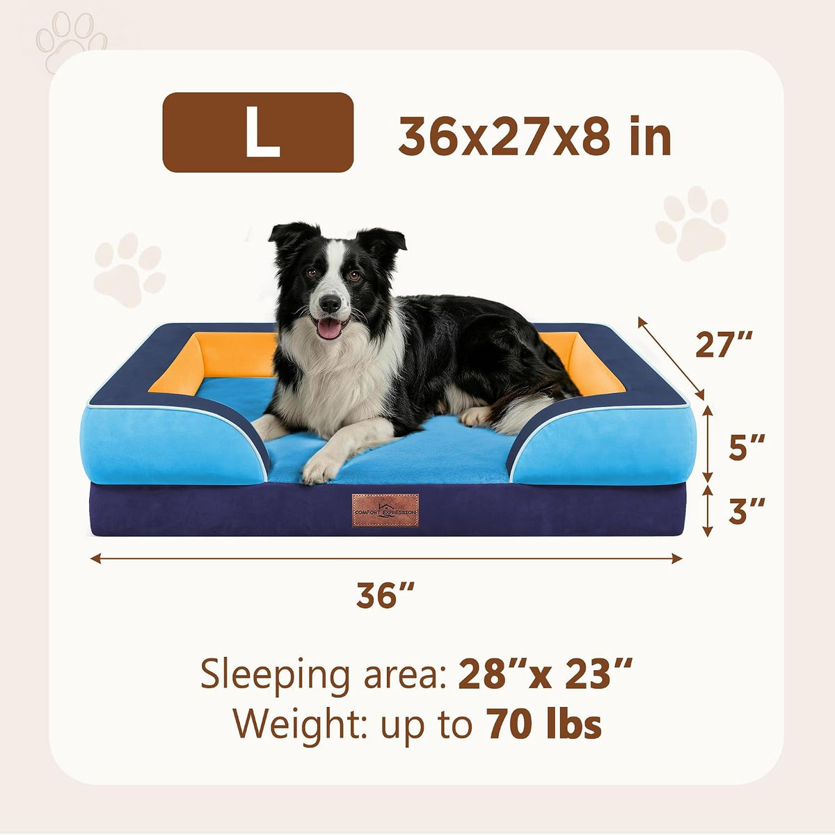 Waterproof Orthopedic Dog Bed for Extra Large Dogs | Supportive Egg Crate Foam XL Pet Bed with Removable Bolster, Dog Couch with Washable Cover & Non-Slip Bottom, 42x30 Inch - Colors A
