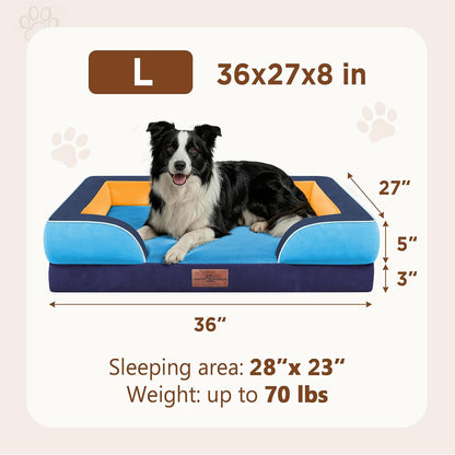 Waterproof Orthopedic Dog Bed for Extra Large Dogs | Supportive Egg Crate Foam XL Pet Bed with Removable Bolster, Dog Couch with Washable Cover & Non-Slip Bottom, 42x30 Inch - Colors A