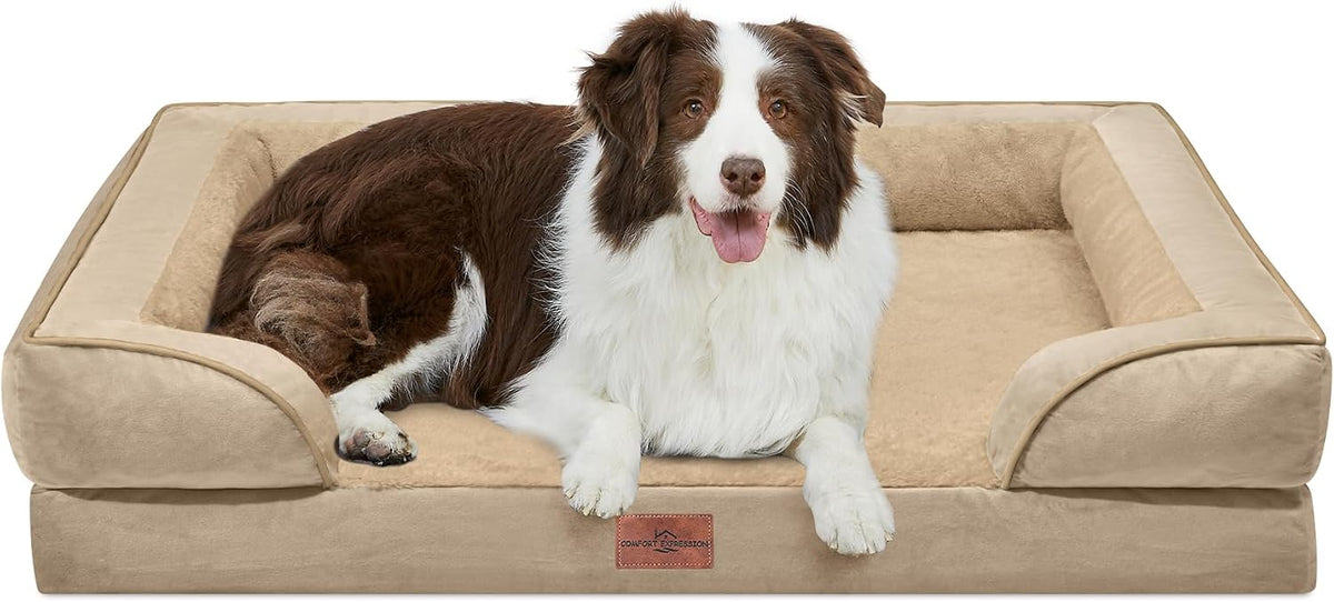 Waterproof Orthopedic Dog Bed for Extra Large Dogs | Supportive Egg Crate Foam XL Pet Bed with Removable Bolster, Dog Couch with Washable Cover & Non-Slip Bottom, 42x30 Inch - Colors A