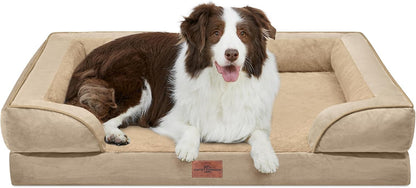 Waterproof Orthopedic Dog Bed for Extra Large Dogs | Supportive Egg Crate Foam XL Pet Bed with Removable Bolster, Dog Couch with Washable Cover & Non-Slip Bottom, 42x30 Inch - Colors A