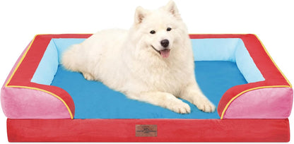 Waterproof Orthopedic Dog Bed for Extra Large Dogs | Supportive Egg Crate Foam XL Pet Bed with Removable Bolster, Dog Couch with Washable Cover & Non-Slip Bottom, 42x30 Inch - Colors A