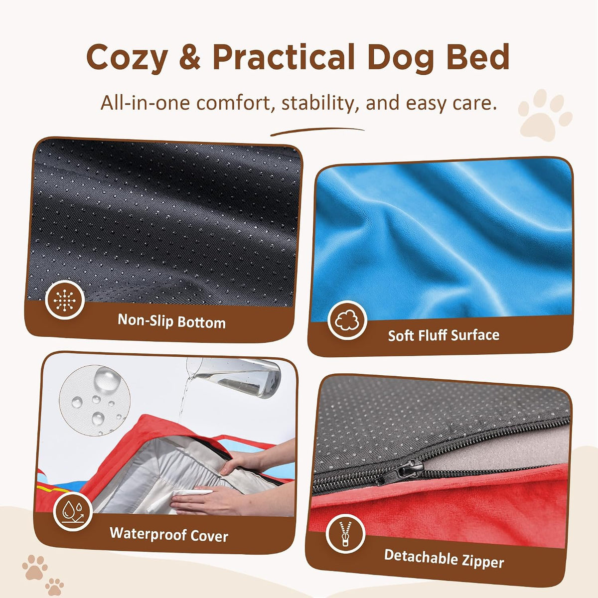 Waterproof Orthopedic Dog Bed for Extra Large Dogs | Supportive Egg Crate Foam XL Pet Bed with Removable Bolster, Dog Couch with Washable Cover & Non-Slip Bottom, 42x30 Inch - Colors A