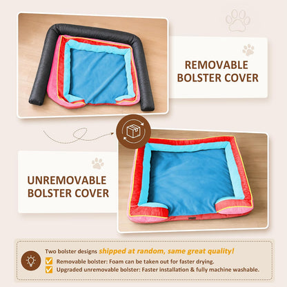 Waterproof Orthopedic Dog Bed for Extra Large Dogs | Supportive Egg Crate Foam XL Pet Bed with Removable Bolster, Dog Couch with Washable Cover & Non-Slip Bottom, 42x30 Inch - Colors A