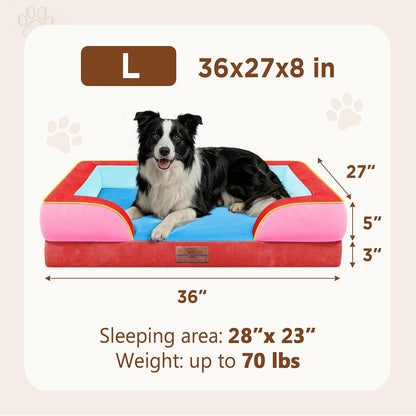 Waterproof Orthopedic Dog Bed for Extra Large Dogs | Supportive Egg Crate Foam XL Pet Bed with Removable Bolster, Dog Couch with Washable Cover & Non-Slip Bottom, 42x30 Inch - Colors A