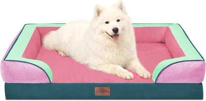 Waterproof Orthopedic Dog Bed for Extra Large Dogs | Supportive Egg Crate Foam XL Pet Bed with Removable Bolster, Dog Couch with Washable Cover & Non-Slip Bottom, 42x30 Inch - Colors A