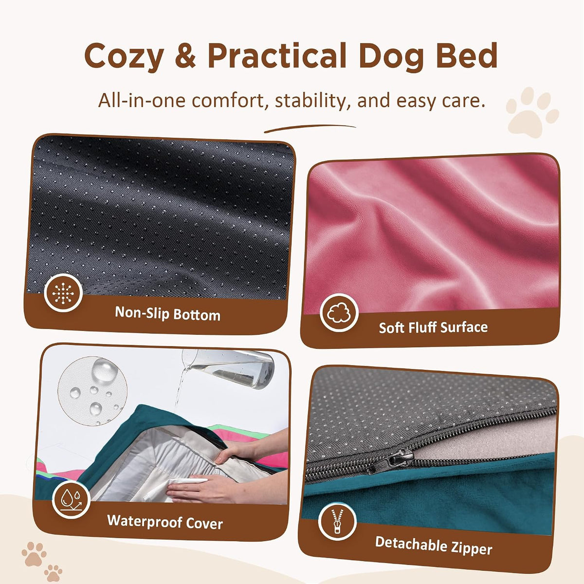 Waterproof Orthopedic Dog Bed for Extra Large Dogs | Supportive Egg Crate Foam XL Pet Bed with Removable Bolster, Dog Couch with Washable Cover & Non-Slip Bottom, 42x30 Inch - Colors A