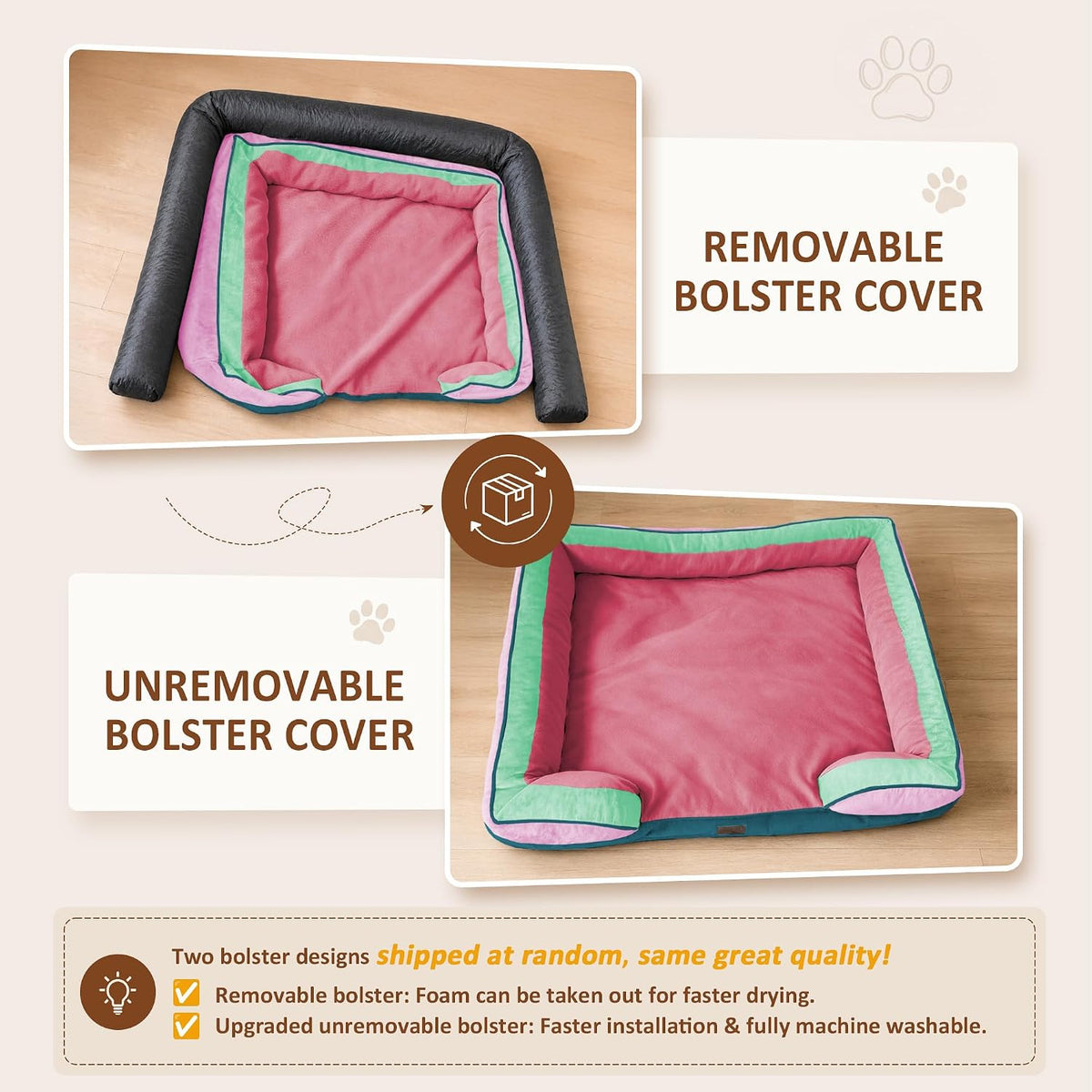 Waterproof Orthopedic Dog Bed for Extra Large Dogs | Supportive Egg Crate Foam XL Pet Bed with Removable Bolster, Dog Couch with Washable Cover & Non-Slip Bottom, 42x30 Inch - Colors A
