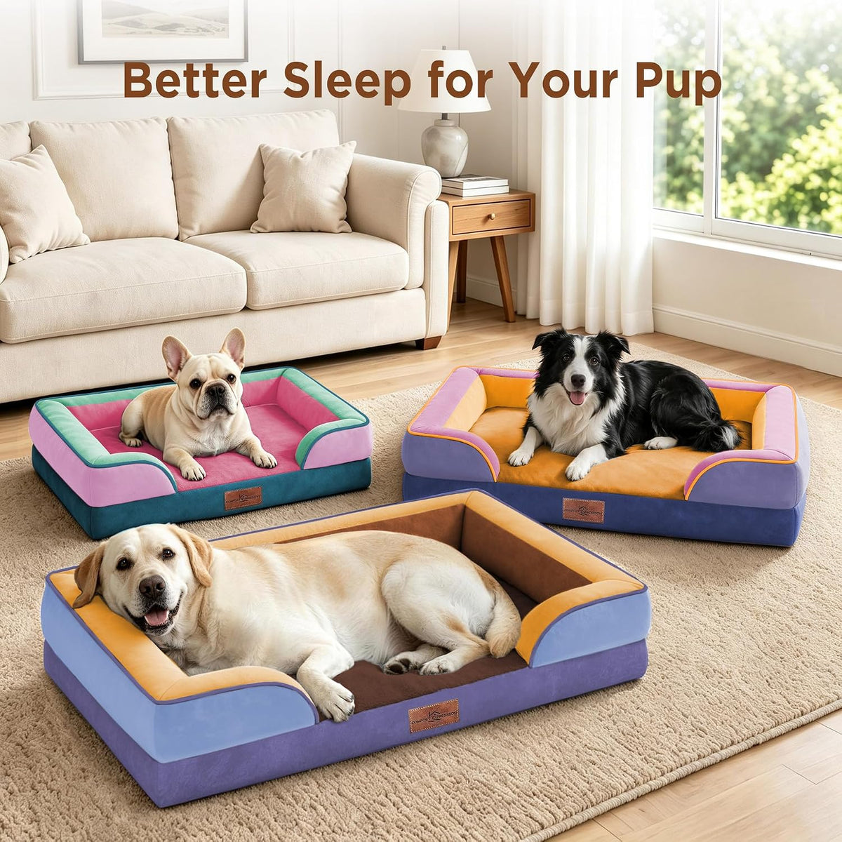 Waterproof Orthopedic Dog Bed for Extra Large Dogs | Supportive Egg Crate Foam XL Pet Bed with Removable Bolster, Dog Couch with Washable Cover & Non-Slip Bottom, 42x30 Inch - Colors A