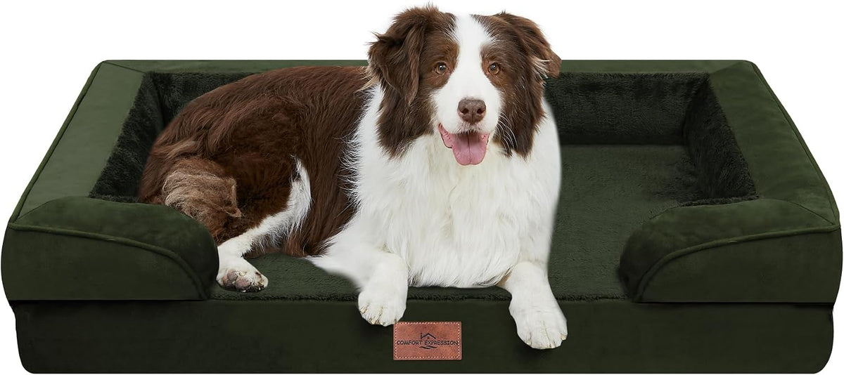 Waterproof Orthopedic Dog Bed for Extra Large Dogs | Supportive Egg Crate Foam XL Pet Bed with Removable Bolster, Dog Couch with Washable Cover & Non-Slip Bottom, 42x30 Inch - Colors A