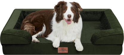 Waterproof Orthopedic Dog Bed for Extra Large Dogs | Supportive Egg Crate Foam XL Pet Bed with Removable Bolster, Dog Couch with Washable Cover & Non-Slip Bottom, 42x30 Inch - Colors A