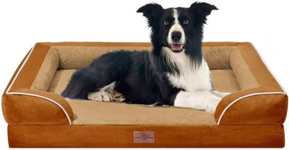 Waterproof Orthopedic Dog Bed for Extra Large Dogs | Supportive Egg Crate Foam XL Pet Bed with Removable Bolster, Dog Couch with Washable Cover & Non-Slip Bottom, 42x30 Inch - Colors A
