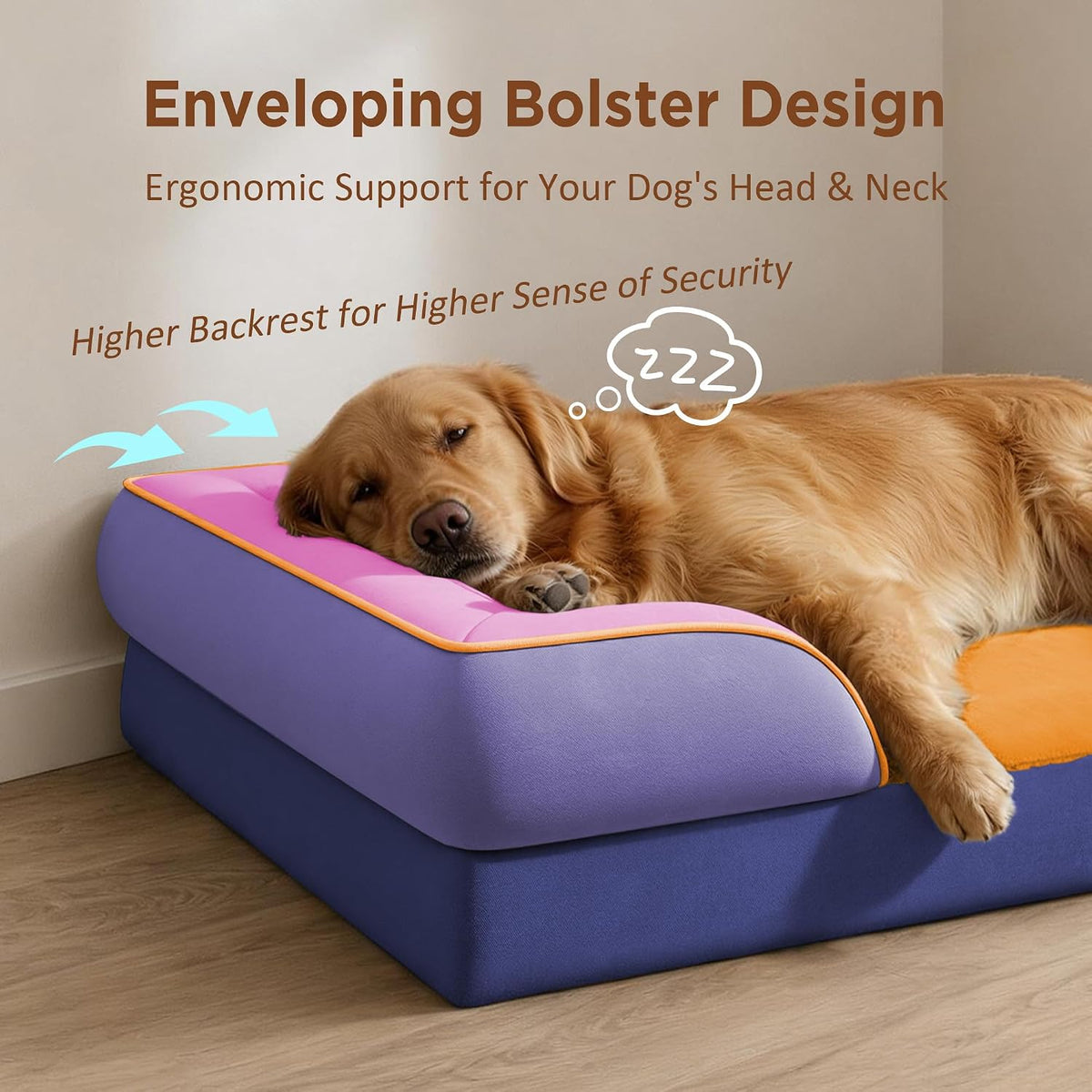 Waterproof Orthopedic Dog Bed for Extra Large Dogs | Supportive Egg Crate Foam XL Pet Bed with Removable Bolster, Dog Couch with Washable Cover & Non-Slip Bottom, 42x30 Inch - Colors A