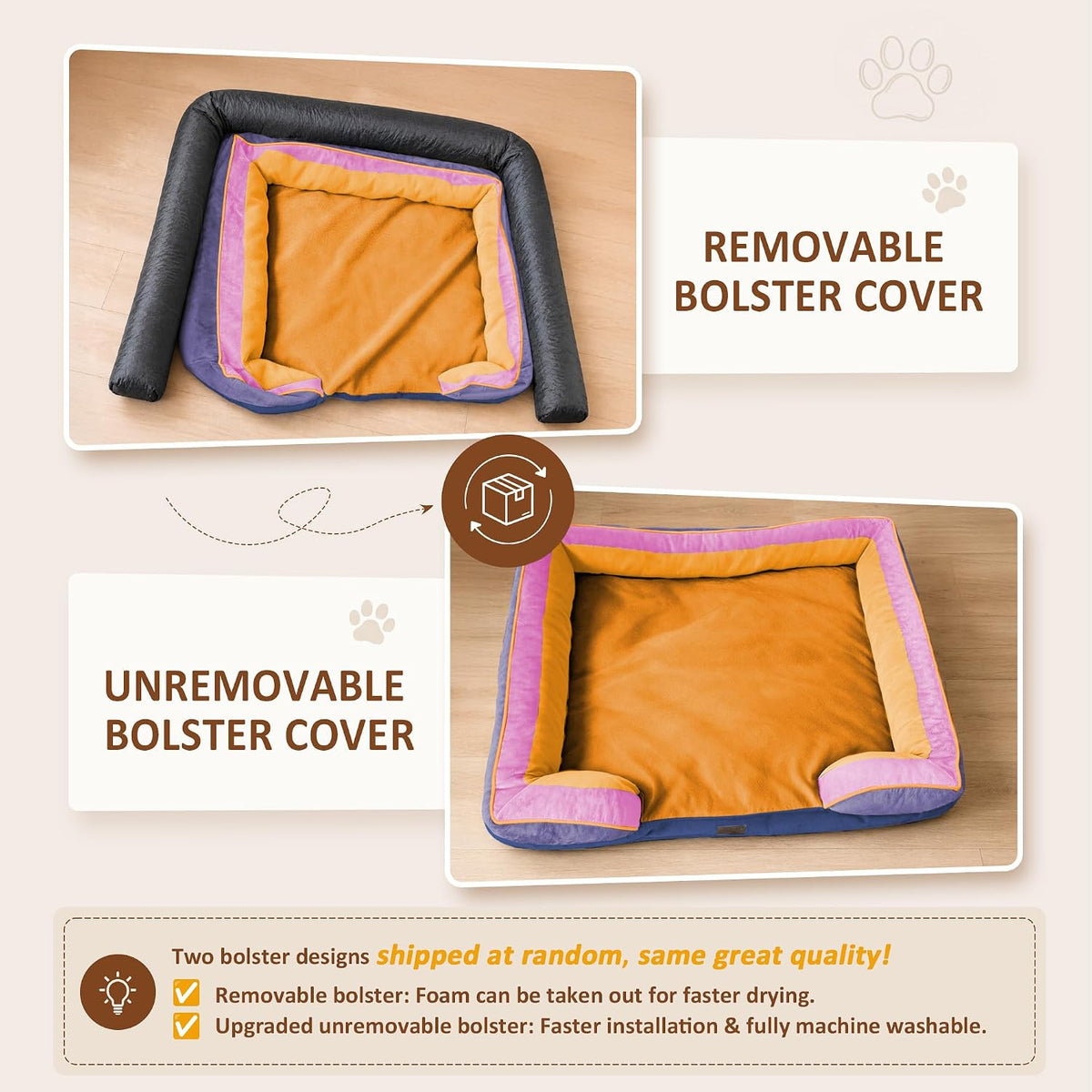 Waterproof Orthopedic Dog Bed for Extra Large Dogs | Supportive Egg Crate Foam XL Pet Bed with Removable Bolster, Dog Couch with Washable Cover & Non-Slip Bottom, 42x30 Inch - Colors A