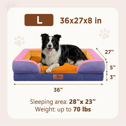 Waterproof Orthopedic Dog Bed for Extra Large Dogs | Supportive Egg Crate Foam XL Pet Bed with Removable Bolster, Dog Couch with Washable Cover & Non-Slip Bottom, 42x30 Inch - Colors A
