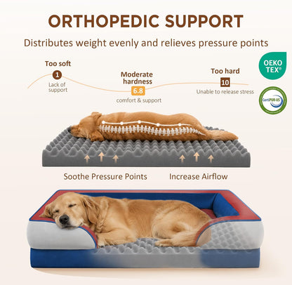 Waterproof Orthopedic Dog Bed for Extra Large Dogs | Supportive Egg Crate Foam XL Pet Bed with Removable Bolster, Dog Couch with Washable Cover & Non-Slip Bottom, 42x30 Inch - Colors A
