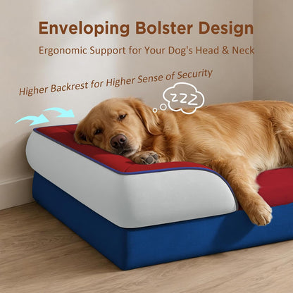 Waterproof Orthopedic Dog Bed for Extra Large Dogs | Supportive Egg Crate Foam XL Pet Bed with Removable Bolster, Dog Couch with Washable Cover & Non-Slip Bottom, 42x30 Inch - Colors A