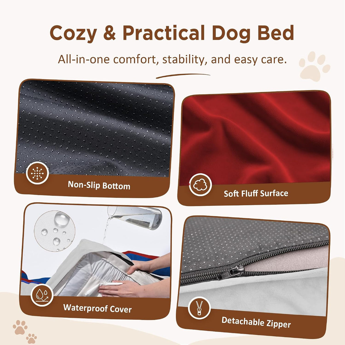 Waterproof Orthopedic Dog Bed for Extra Large Dogs | Supportive Egg Crate Foam XL Pet Bed with Removable Bolster, Dog Couch with Washable Cover & Non-Slip Bottom, 42x30 Inch - Colors A