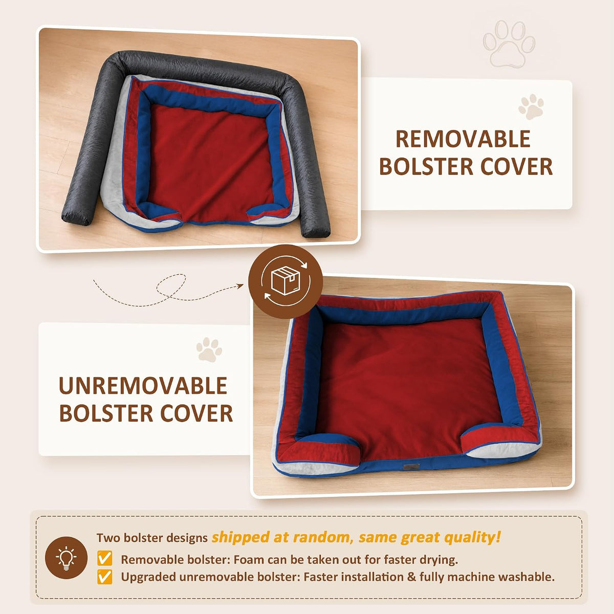 Waterproof Orthopedic Dog Bed for Extra Large Dogs | Supportive Egg Crate Foam XL Pet Bed with Removable Bolster, Dog Couch with Washable Cover & Non-Slip Bottom, 42x30 Inch - Colors A