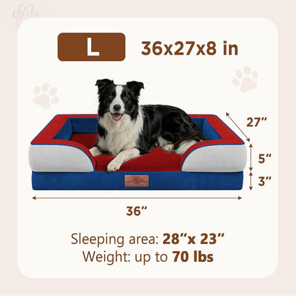 Waterproof Orthopedic Dog Bed for Extra Large Dogs | Supportive Egg Crate Foam XL Pet Bed with Removable Bolster, Dog Couch with Washable Cover & Non-Slip Bottom, 42x30 Inch - Colors A