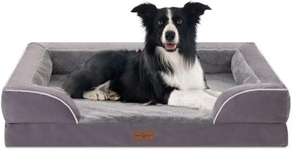 Waterproof Orthopedic Dog Bed for Extra Large Dogs | Supportive Egg Crate Foam XL Pet Bed with Removable Bolster, Dog Couch with Washable Cover & Non-Slip Bottom, 42x30 Inch - Colors A