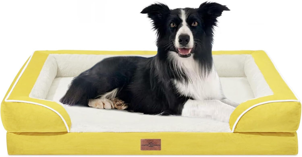 Waterproof Orthopedic Dog Bed for Extra Large Dogs | Supportive Egg Crate Foam XL Pet Bed with Removable Bolster, Dog Couch with Washable Cover & Non-Slip Bottom, 42x30 Inch - Colors A