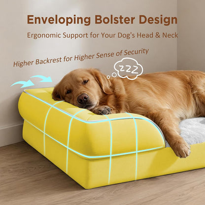 Waterproof Orthopedic Dog Bed for Extra Large Dogs | Supportive Egg Crate Foam XL Pet Bed with Removable Bolster, Dog Couch with Washable Cover & Non-Slip Bottom, 42x30 Inch - Colors A