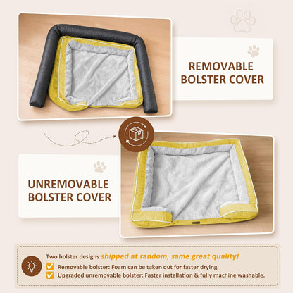 Waterproof Orthopedic Dog Bed for Extra Large Dogs | Supportive Egg Crate Foam XL Pet Bed with Removable Bolster, Dog Couch with Washable Cover & Non-Slip Bottom, 42x30 Inch - Colors A