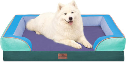 Waterproof Orthopedic Dog Bed for Extra Large Dogs | Supportive Egg Crate Foam XL Pet Bed with Removable Bolster, Dog Couch with Washable Cover & Non-Slip Bottom, 42x30 Inch - Colors A