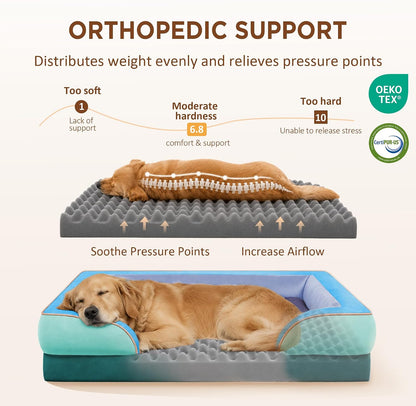 Waterproof Orthopedic Dog Bed for Extra Large Dogs | Supportive Egg Crate Foam XL Pet Bed with Removable Bolster, Dog Couch with Washable Cover & Non-Slip Bottom, 42x30 Inch - Colors A