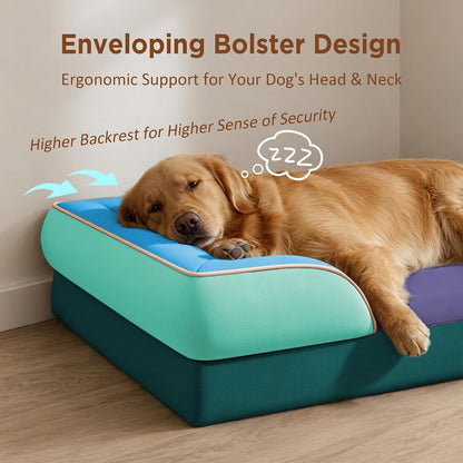 Waterproof Orthopedic Dog Bed for Extra Large Dogs | Supportive Egg Crate Foam XL Pet Bed with Removable Bolster, Dog Couch with Washable Cover & Non-Slip Bottom, 42x30 Inch - Colors A