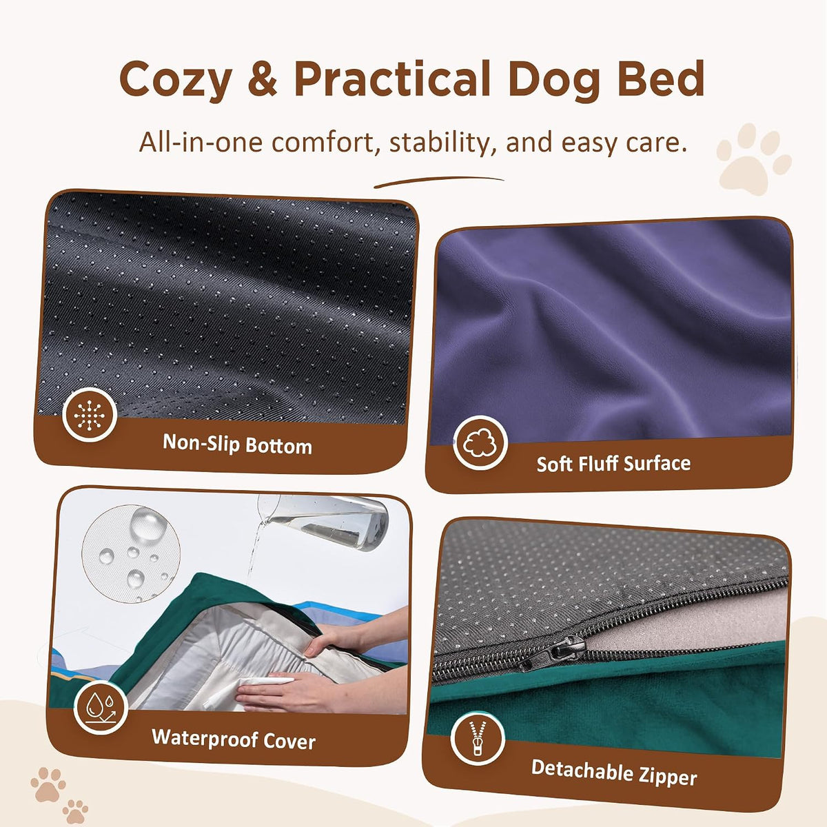 Waterproof Orthopedic Dog Bed for Extra Large Dogs | Supportive Egg Crate Foam XL Pet Bed with Removable Bolster, Dog Couch with Washable Cover & Non-Slip Bottom, 42x30 Inch - Colors A