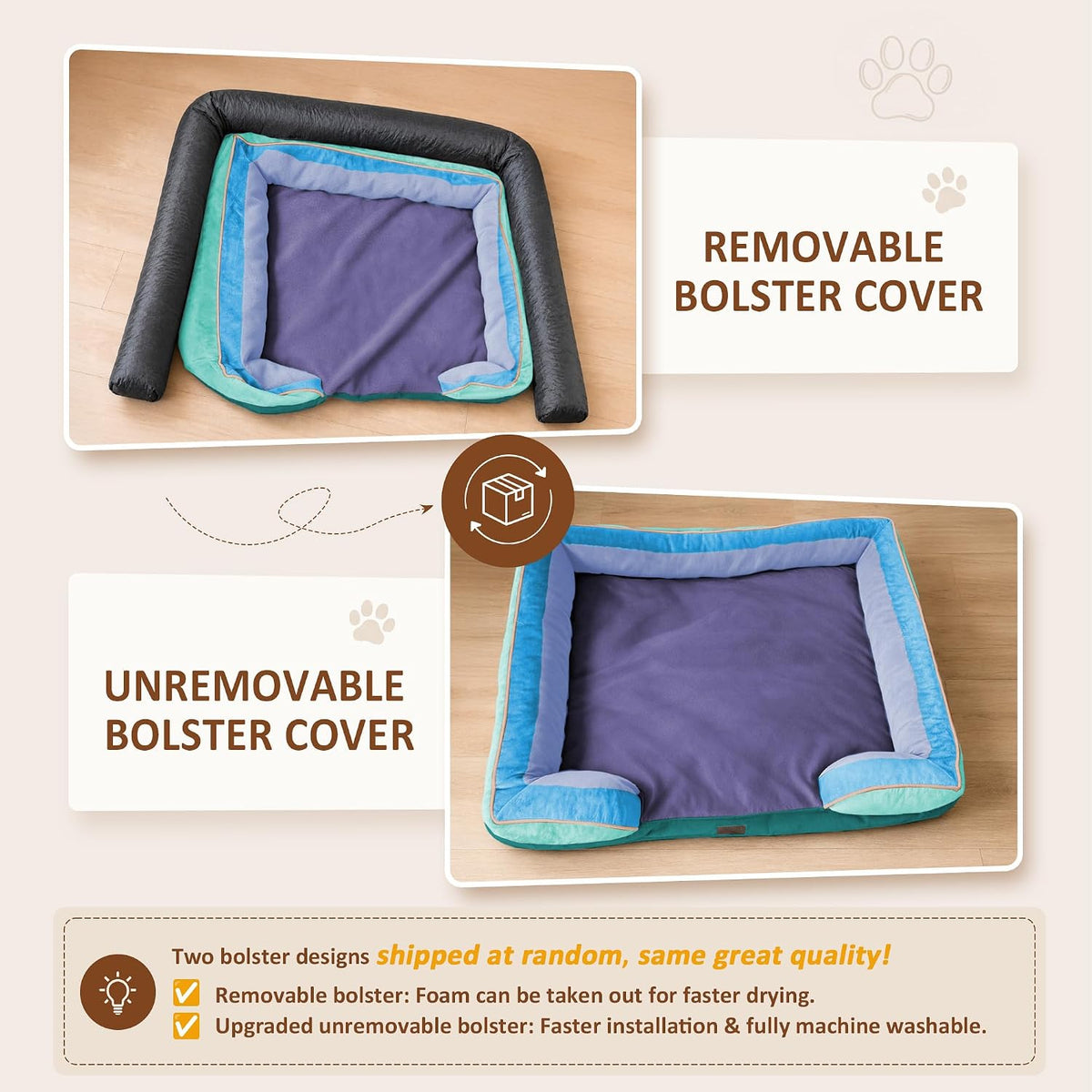 Waterproof Orthopedic Dog Bed for Extra Large Dogs | Supportive Egg Crate Foam XL Pet Bed with Removable Bolster, Dog Couch with Washable Cover & Non-Slip Bottom, 42x30 Inch - Colors A