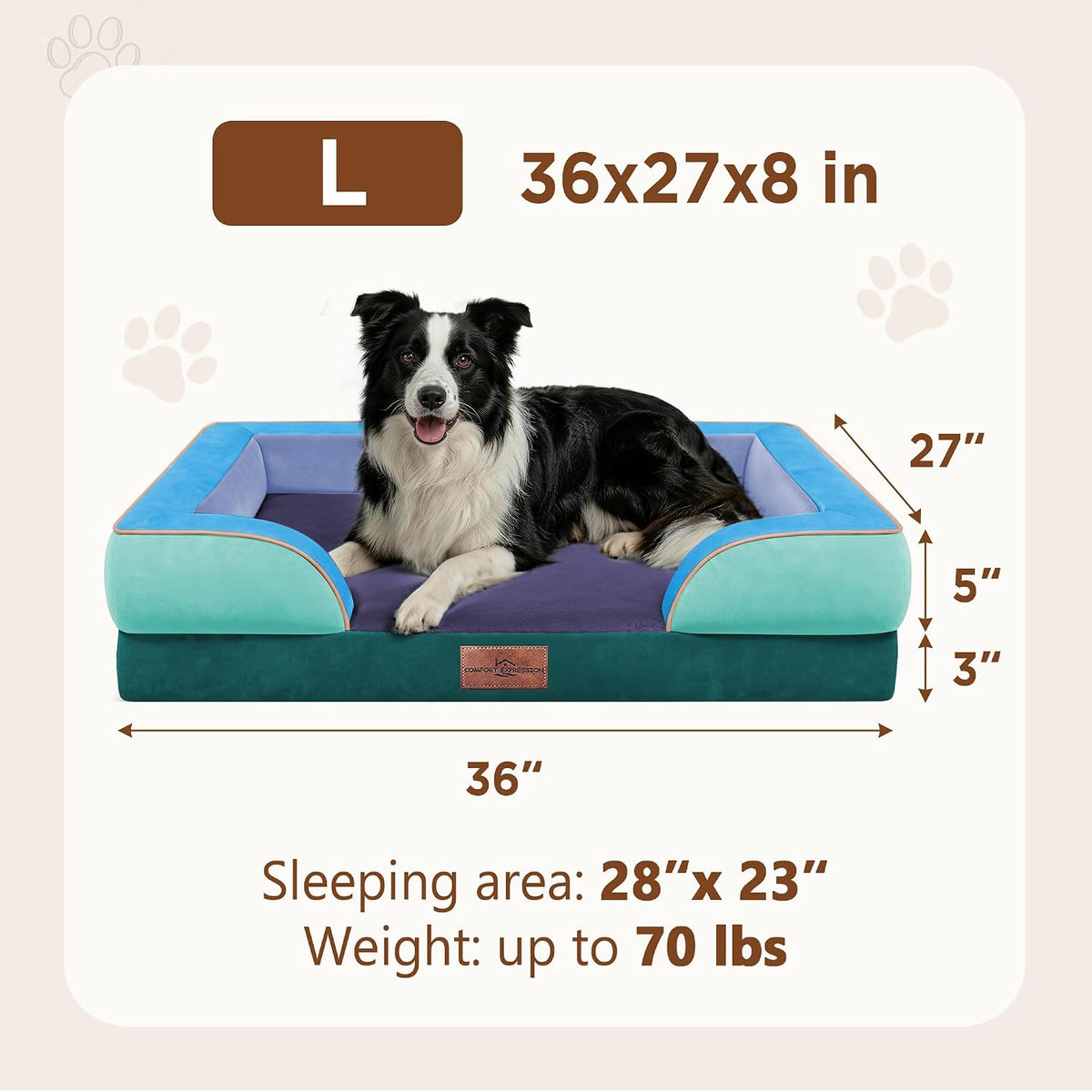 Waterproof Orthopedic Dog Bed for Extra Large Dogs | Supportive Egg Crate Foam XL Pet Bed with Removable Bolster, Dog Couch with Washable Cover & Non-Slip Bottom, 42x30 Inch - Colors A