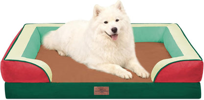 Waterproof Orthopedic Dog Bed for Extra Large Dogs | Supportive Egg Crate Foam XL Pet Bed with Removable Bolster, Dog Couch with Washable Cover & Non-Slip Bottom, 42x30 Inch - Colors A