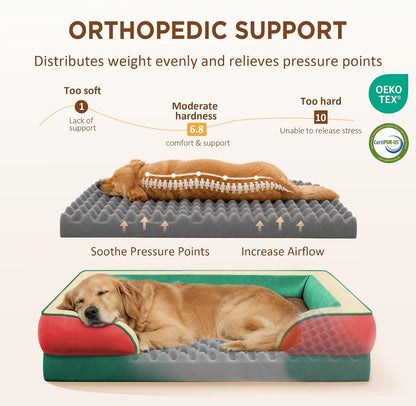 Waterproof Orthopedic Dog Bed for Extra Large Dogs | Supportive Egg Crate Foam XL Pet Bed with Removable Bolster, Dog Couch with Washable Cover & Non-Slip Bottom, 42x30 Inch - Colors A