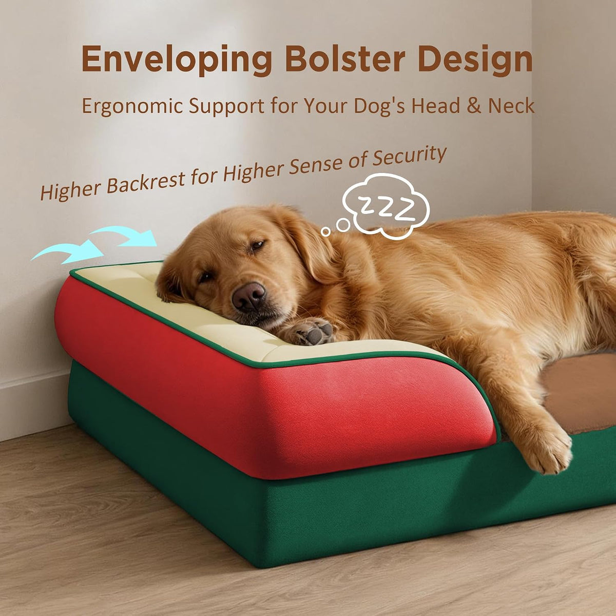 Waterproof Orthopedic Dog Bed for Extra Large Dogs | Supportive Egg Crate Foam XL Pet Bed with Removable Bolster, Dog Couch with Washable Cover & Non-Slip Bottom, 42x30 Inch - Colors A