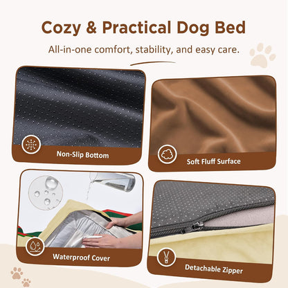 Waterproof Orthopedic Dog Bed for Extra Large Dogs | Supportive Egg Crate Foam XL Pet Bed with Removable Bolster, Dog Couch with Washable Cover & Non-Slip Bottom, 42x30 Inch - Colors A