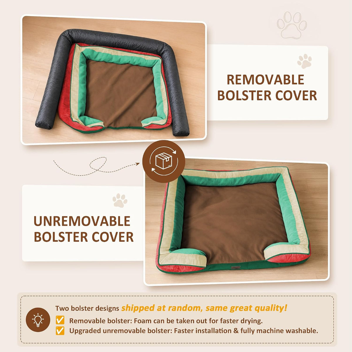 Waterproof Orthopedic Dog Bed for Extra Large Dogs | Supportive Egg Crate Foam XL Pet Bed with Removable Bolster, Dog Couch with Washable Cover & Non-Slip Bottom, 42x30 Inch - Colors A