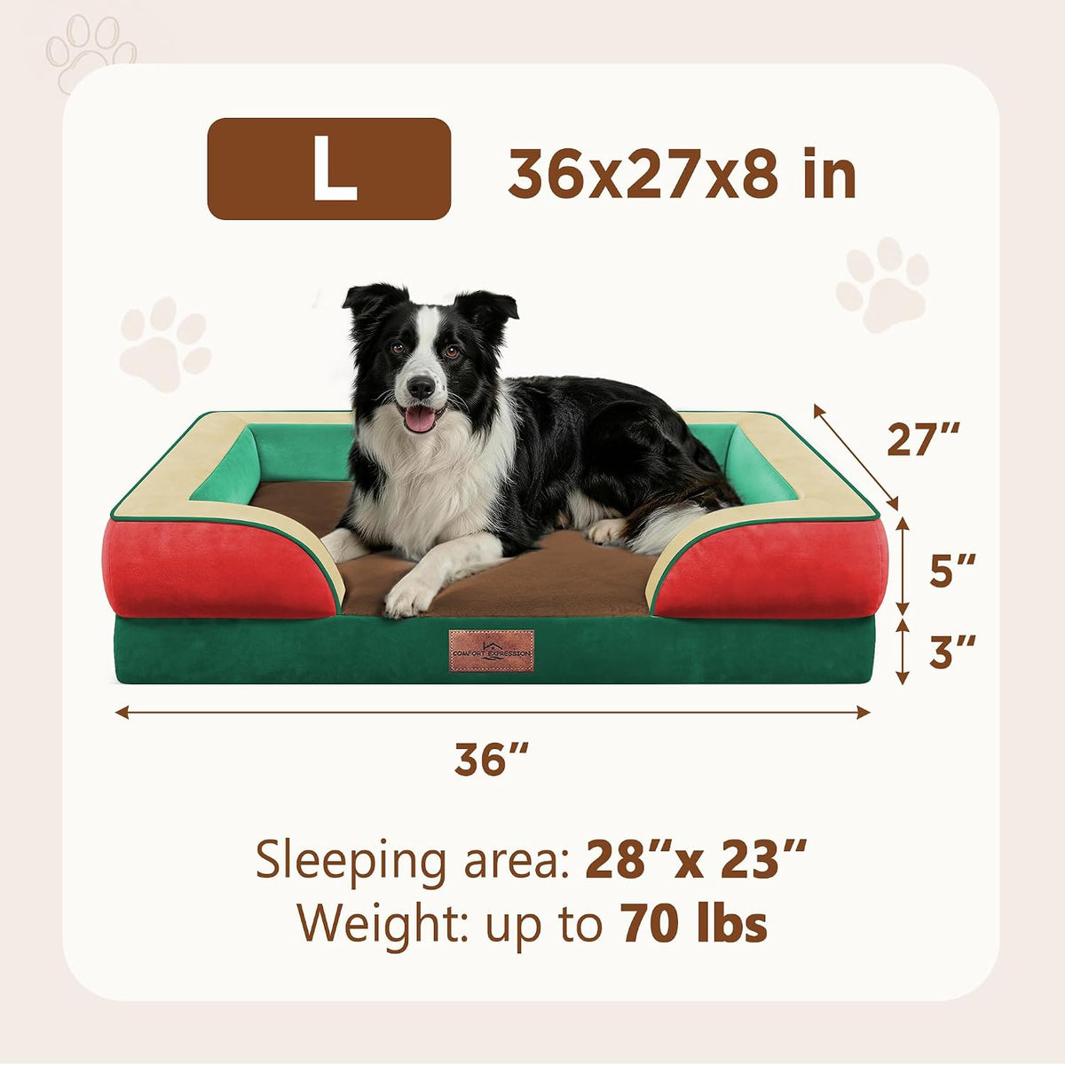 Waterproof Orthopedic Dog Bed for Extra Large Dogs | Supportive Egg Crate Foam XL Pet Bed with Removable Bolster, Dog Couch with Washable Cover & Non-Slip Bottom, 42x30 Inch - Colors A