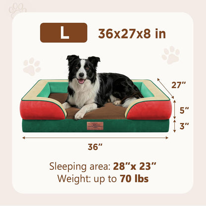 Waterproof Orthopedic Dog Bed for Extra Large Dogs | Supportive Egg Crate Foam XL Pet Bed with Removable Bolster, Dog Couch with Washable Cover & Non-Slip Bottom, 42x30 Inch - Colors A