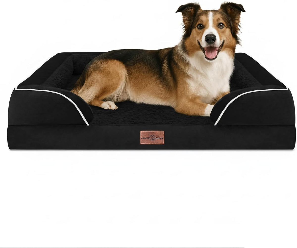 Waterproof Orthopedic Dog Bed for Extra Large Dogs | Supportive Egg Crate Foam XL Pet Bed with Removable Bolster, Dog Couch with Washable Cover & Non-Slip Bottom, 42x30 Inch - Colors A