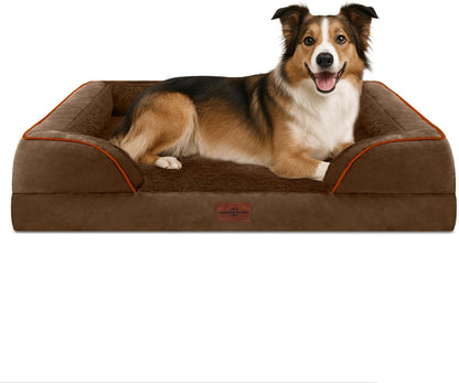 Waterproof Orthopedic Dog Bed for Extra Large Dogs | Supportive Egg Crate Foam XL Pet Bed with Removable Bolster, Dog Couch with Washable Cover & Non-Slip Bottom, 42x30 Inch - Colors A