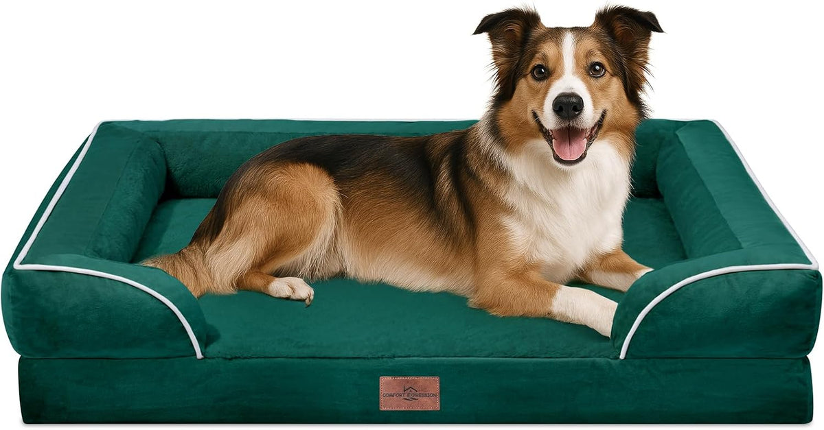 Waterproof Orthopedic Dog Bed for Extra Large Dogs | Supportive Egg Crate Foam XL Pet Bed with Removable Bolster, Dog Couch with Washable Cover & Non-Slip Bottom, 42x30 Inch - Colors A