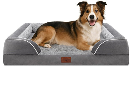 Waterproof Orthopedic Dog Bed for Extra Large Dogs | Supportive Egg Crate Foam XL Pet Bed with Removable Bolster, Dog Couch with Washable Cover & Non-Slip Bottom, 42x30 Inch - Colors A