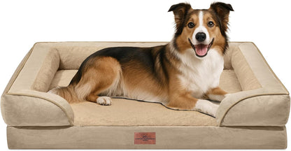 Waterproof Orthopedic Dog Bed for Extra Large Dogs | Supportive Egg Crate Foam XL Pet Bed with Removable Bolster, Dog Couch with Washable Cover & Non-Slip Bottom, 42x30 Inch - Colors A
