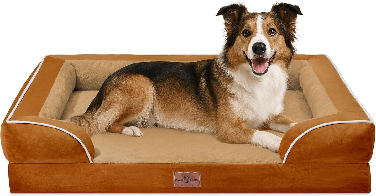 Waterproof Orthopedic Dog Bed for Extra Large Dogs | Supportive Egg Crate Foam XL Pet Bed with Removable Bolster, Dog Couch with Washable Cover & Non-Slip Bottom, 42x30 Inch - Colors A
