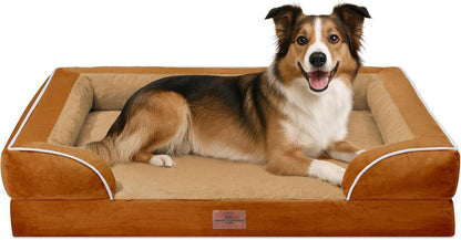 Waterproof Orthopedic Dog Bed for Extra Large Dogs | Supportive Egg Crate Foam XL Pet Bed with Removable Bolster, Dog Couch with Washable Cover & Non-Slip Bottom, 42x30 Inch - Colors A